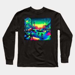Cyberpunk Skatepark Neon uv reactive Nights Long Sleeve T-Shirt